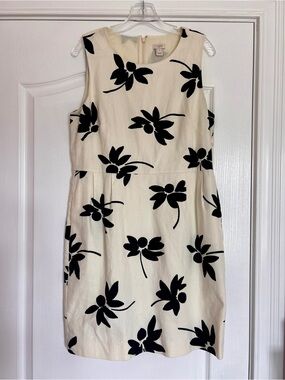 J. Crew Cream Dress with Black Floral Print